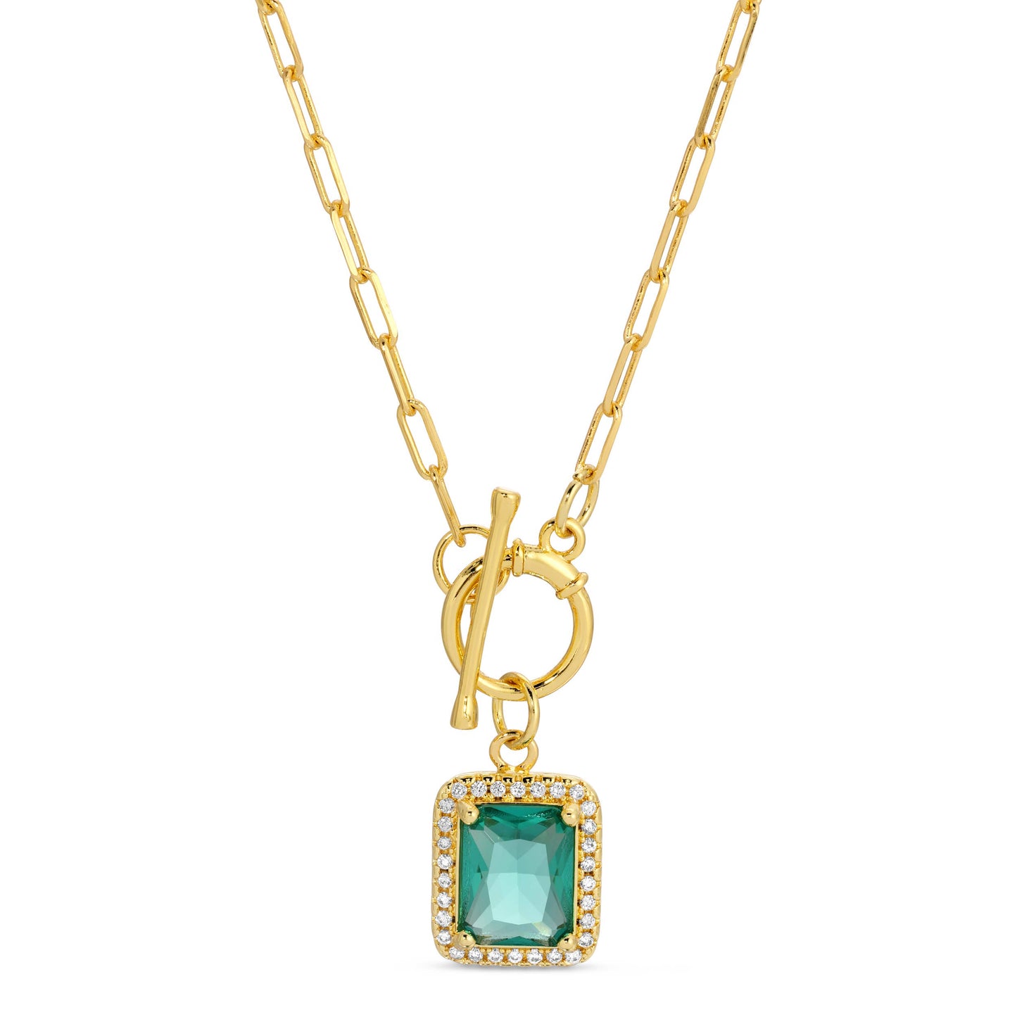 Necklace Colorful Pave Pendant On 18 Inch Paperclip Chain Toggle Closure