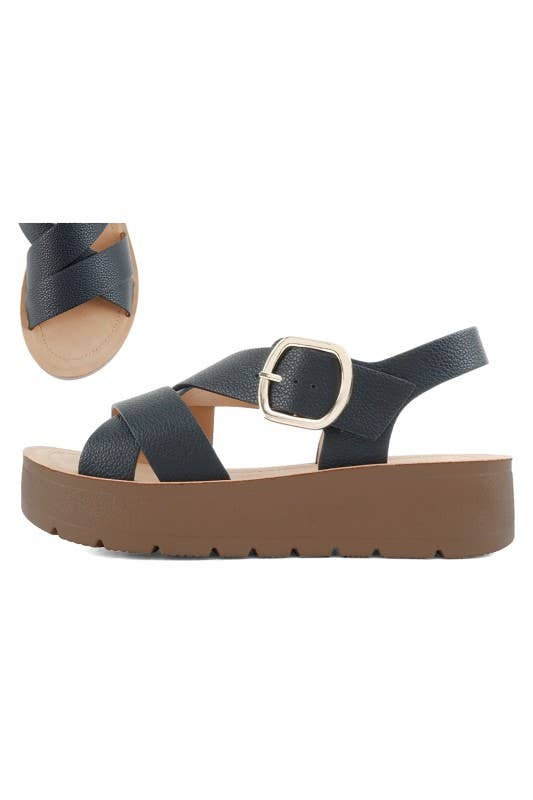Platform Sandal With Textured Vegan Leather And Slingback Strap
