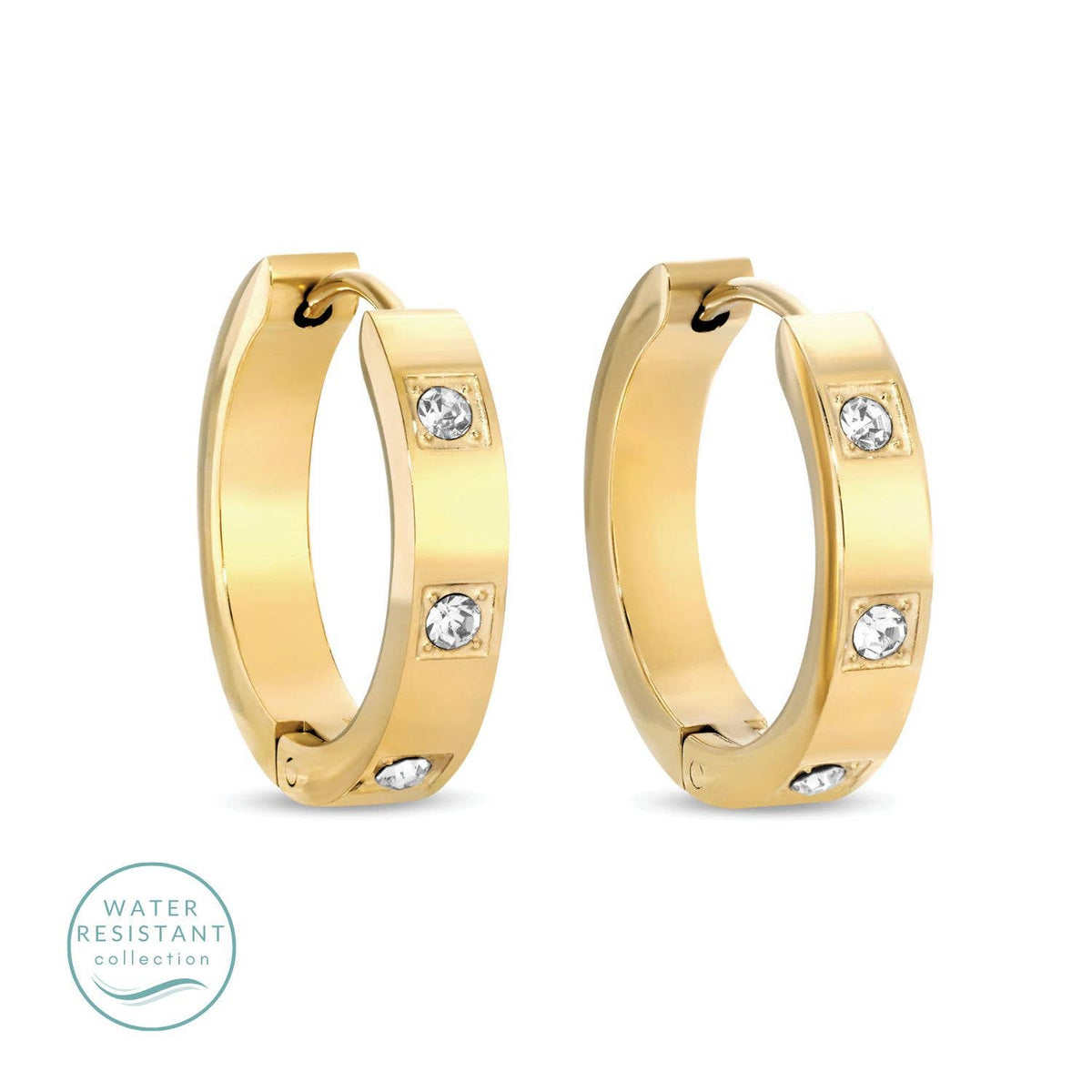 Contemporary CZ Huggie Earrings, Stainless Steel