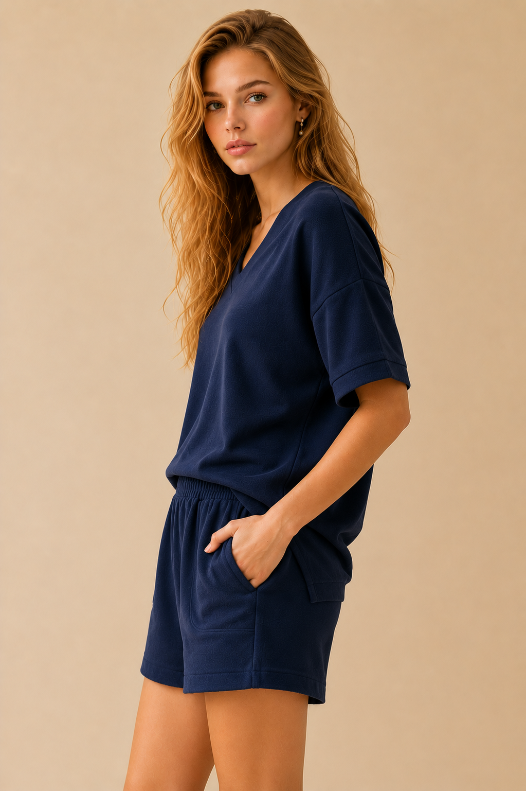 Couch Couture European French Terry V Neck Top And Shorts Set