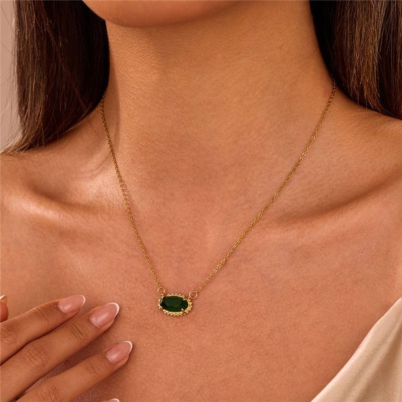 OVAL GEMSTONE CHARM PENDANT NECKLACE | 40NK9661 - The Sensory
