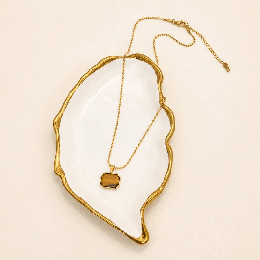 Gemstone Necklace 18k Stainless Steel Tarnish Free