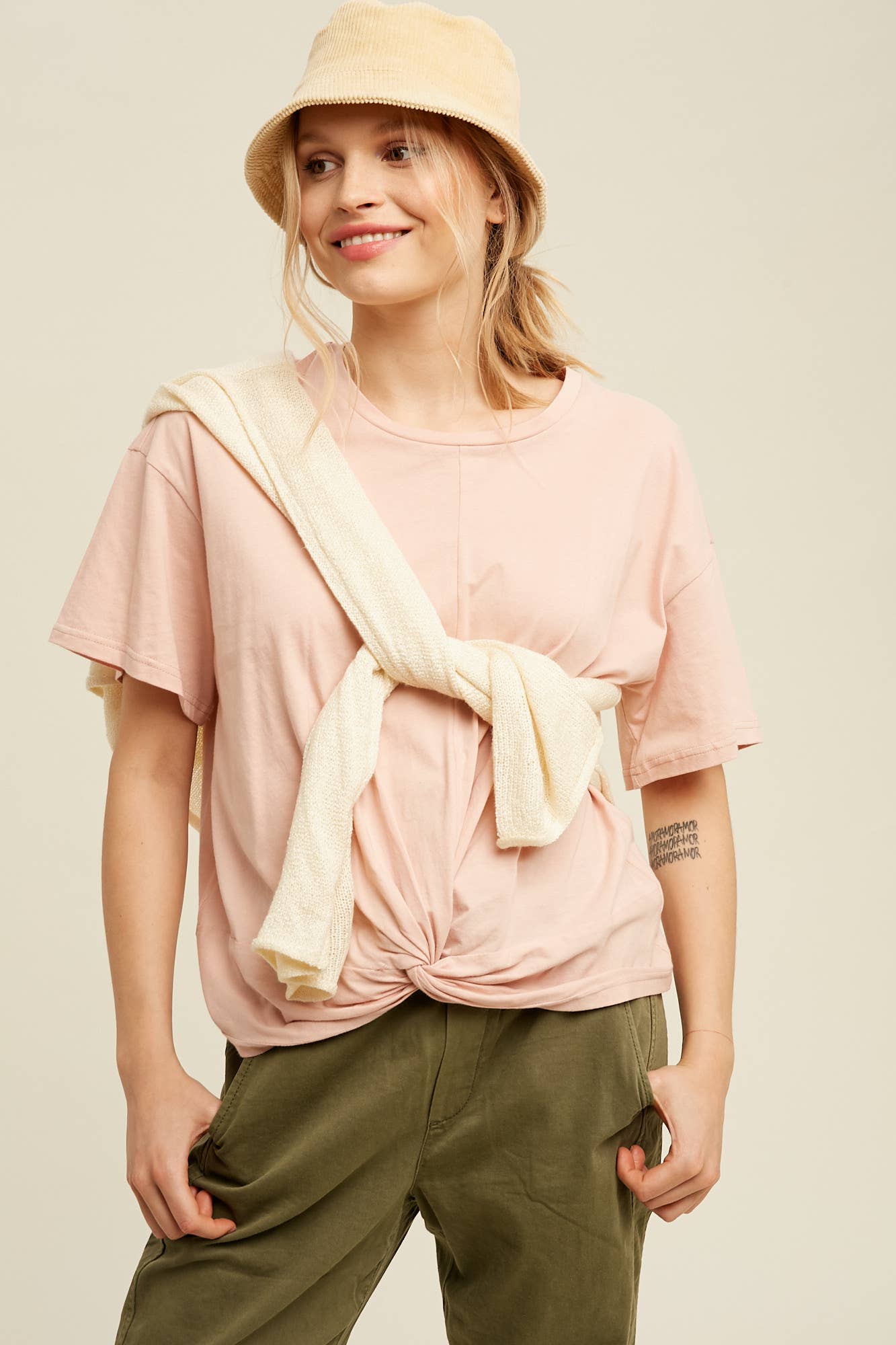 Dressy Twisted Tee Front Relaxed - Soft Cotton Jersey Modest Comfort