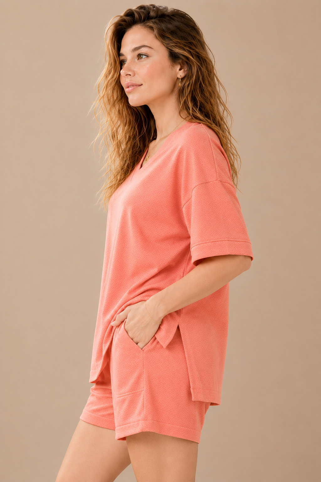 Couch Couture European French Terry V Neck Top And Shorts Set