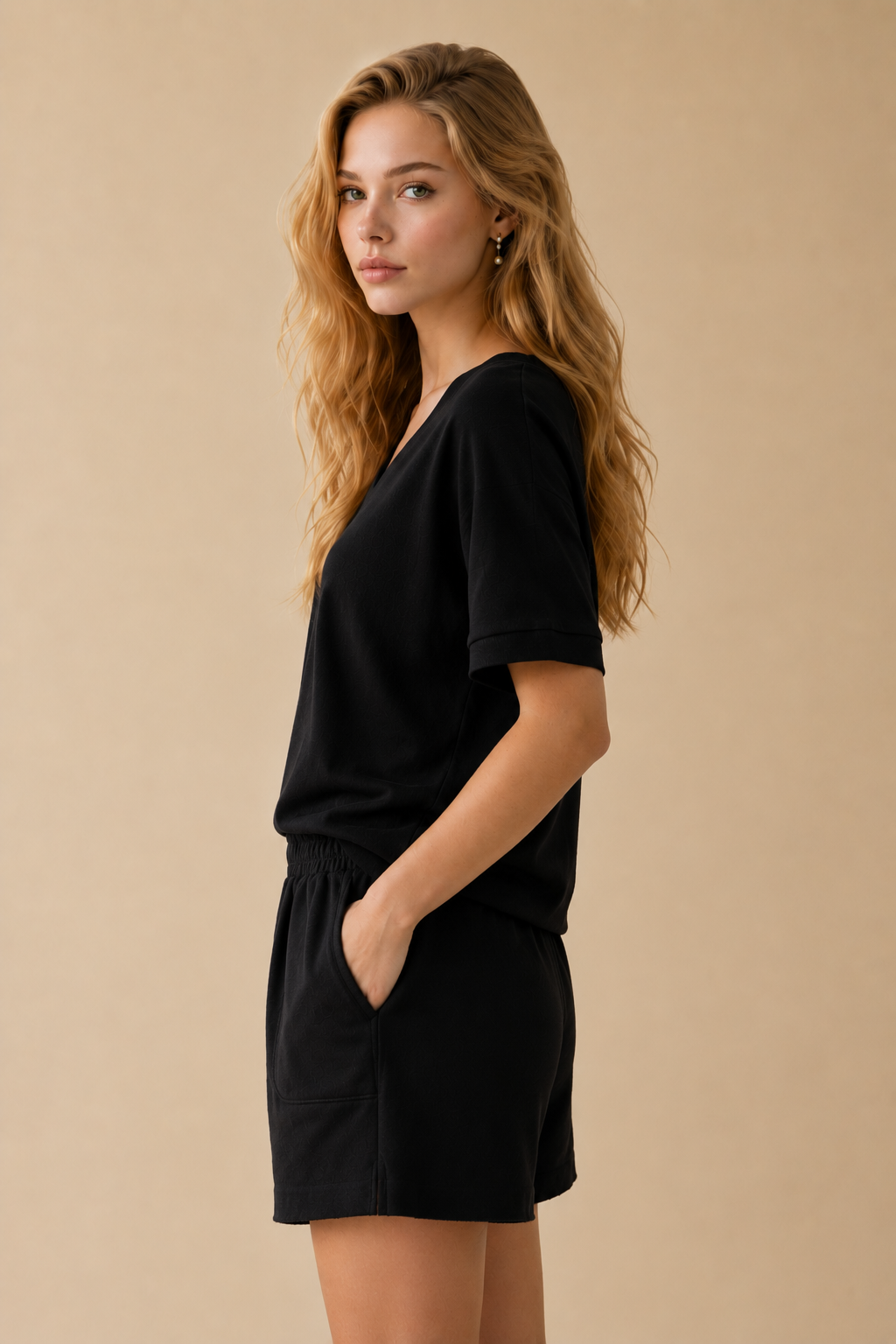 Couch Couture European French Terry V Neck Top And Shorts Set