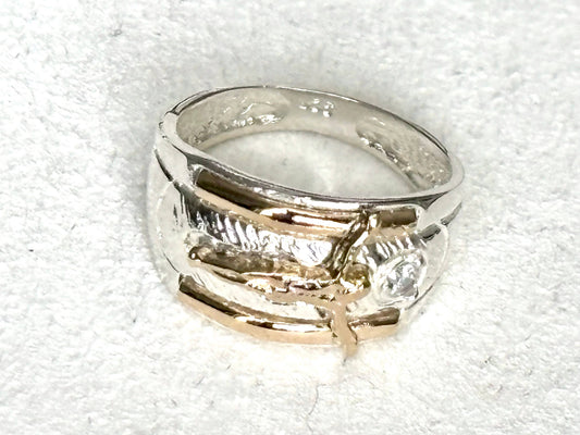 Jesus Cross Ring - Handcrafted Sterling Silver With 10K Gold Finish