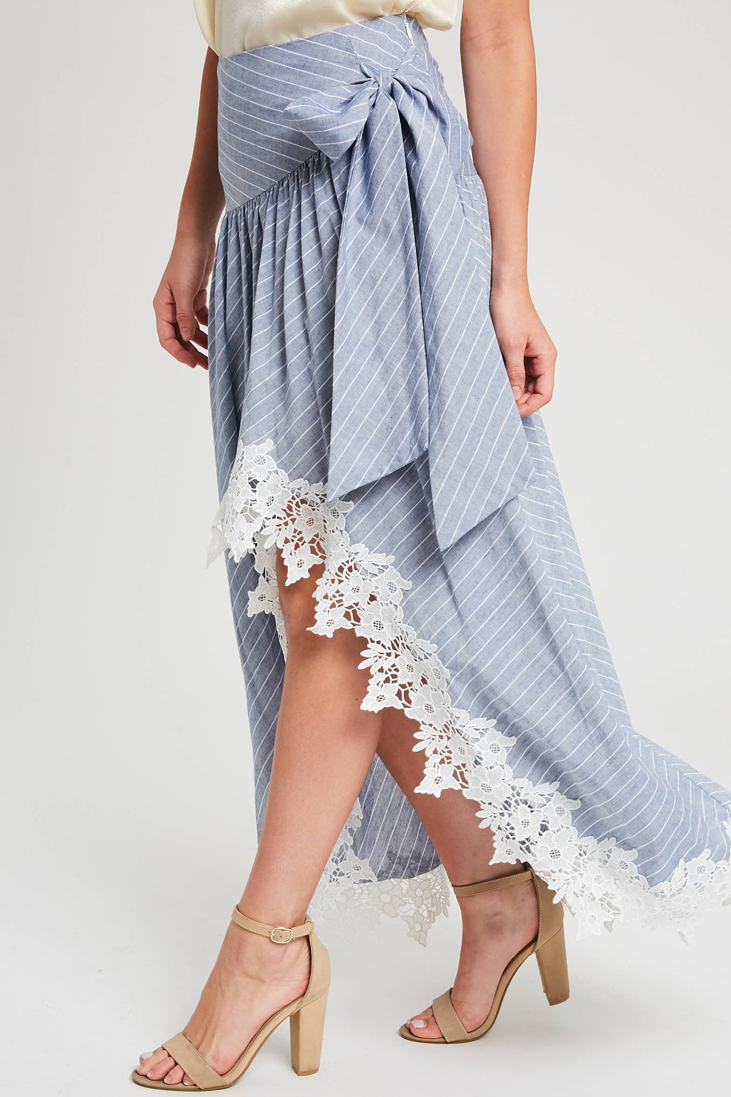 Wrap Maxi Skirt With Striped Lace Trim Fun Flirty Skirt