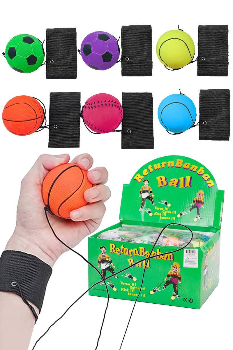 Throw Back Sports Bouncy Return Ball | Wrist Strap