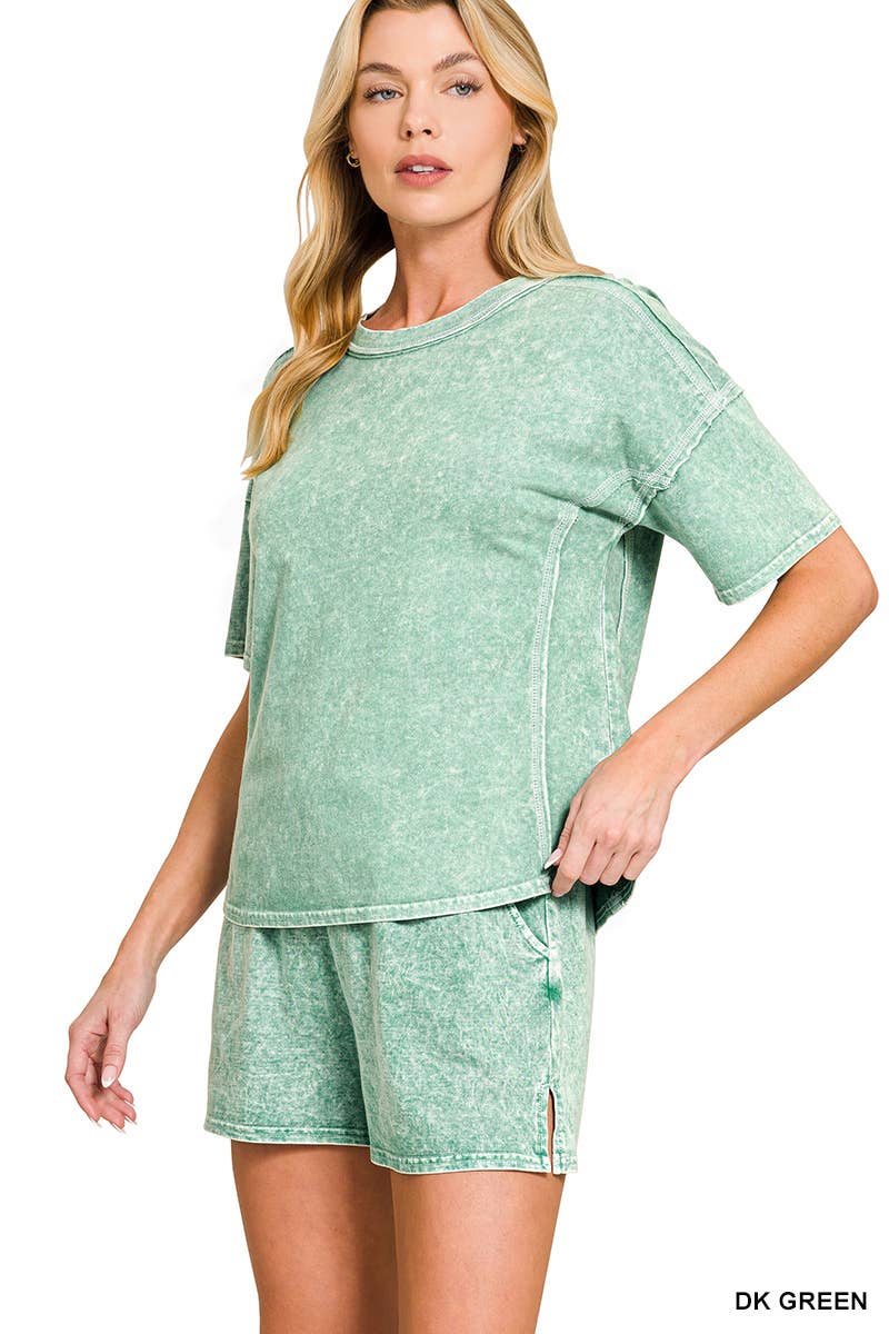 Short Sleeve Tee And Shorts Set | Stone Washed Green
