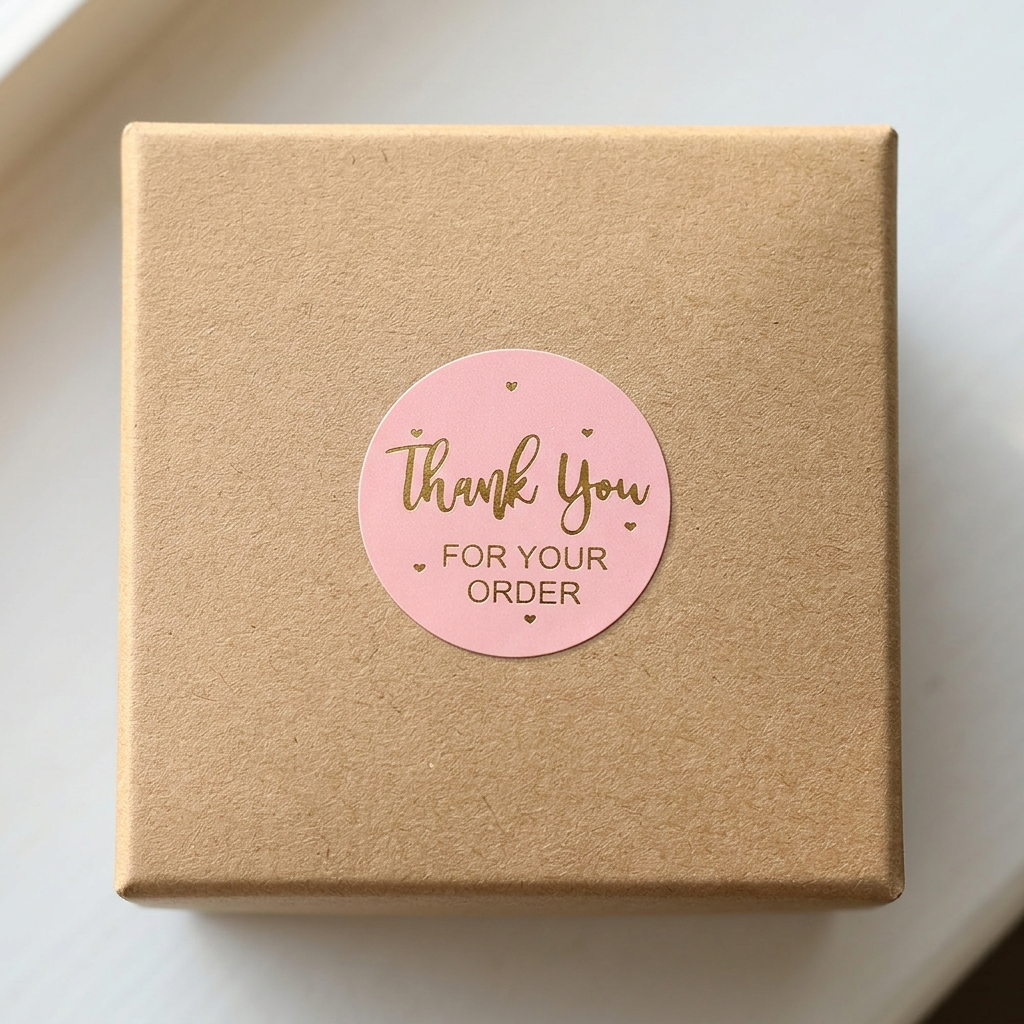 500pc, 1in Black Pink Circular Gold Heart THANK YOU Stickers