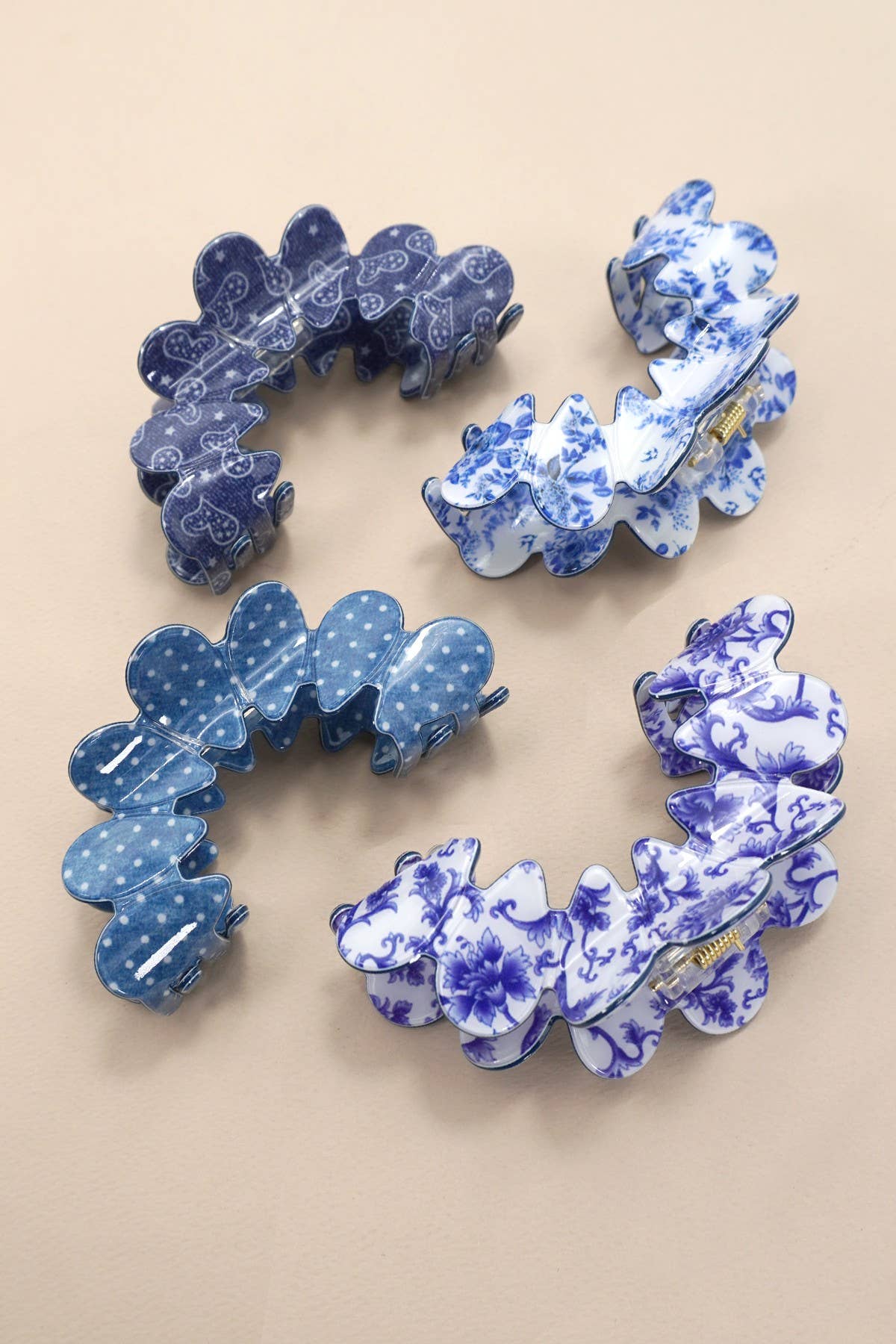 Hair Claw Clips - Vintage Porcelain Style Half Moon Design Faith-Based