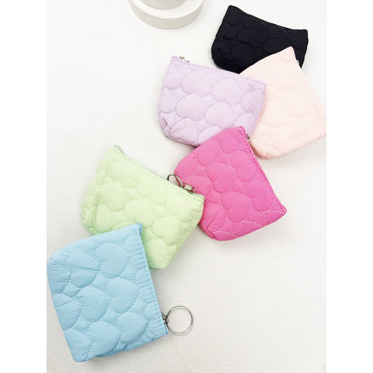 Coin Purse With Key Ring Heart Embossed Detail Mini Size Assorted Colors