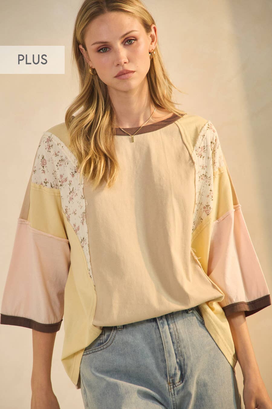 Plus Color Blocked Jersey Top With Floral Panels Modest Fashion Faith Based