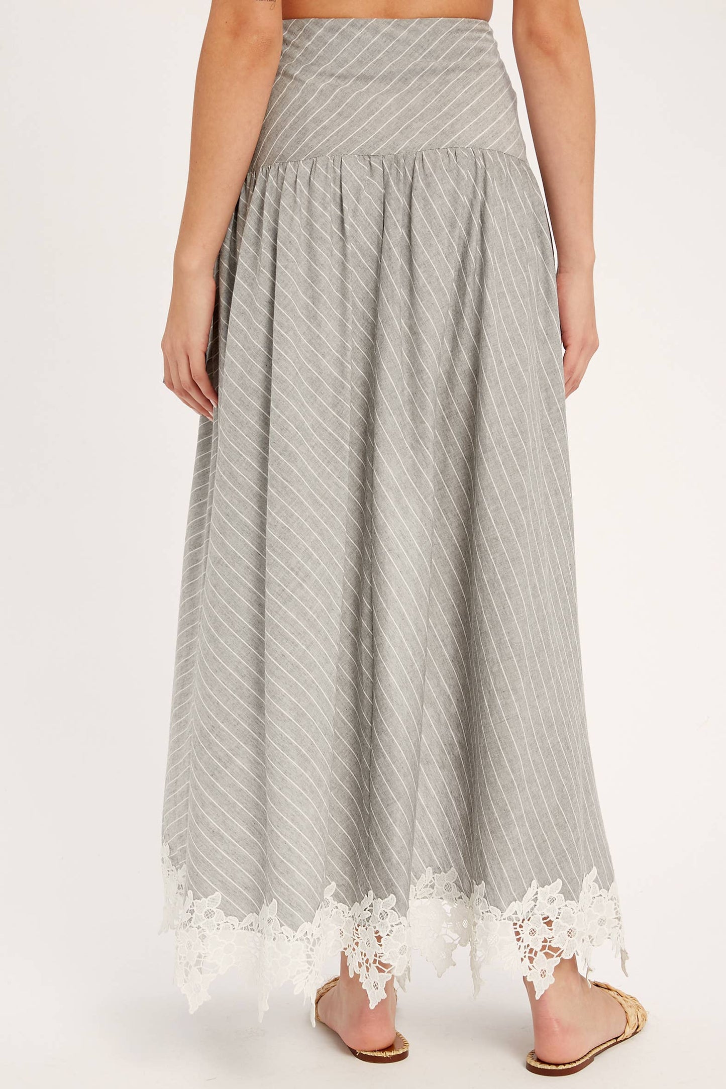 Wrap Maxi Skirt With Striped Lace Trim Fun Flirty Skirt