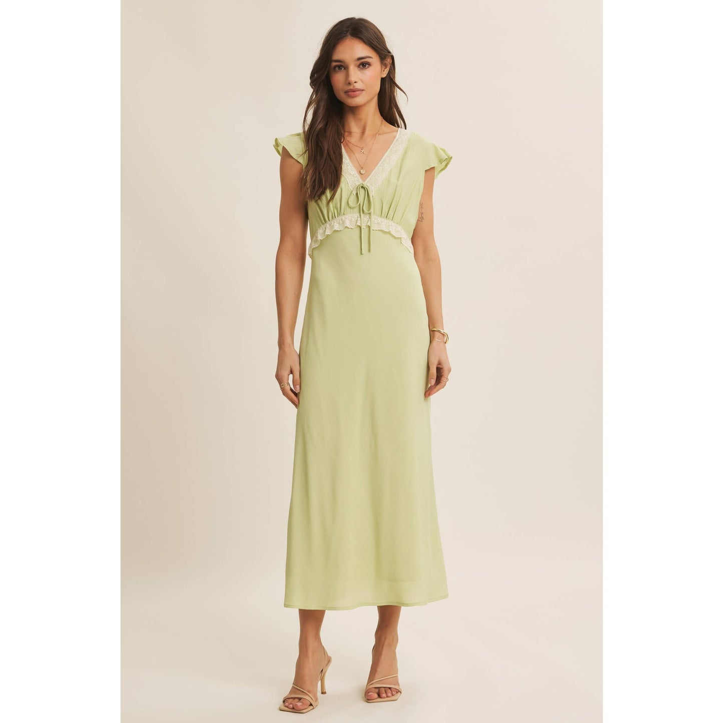 Midi Dress With Lace Trim Slim Fit Waist- Restock March 21st