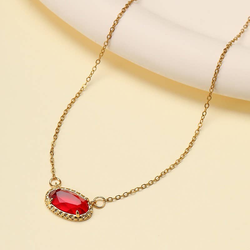 OVAL GEMSTONE CHARM PENDANT NECKLACE | 40NK9661 - The Sensory