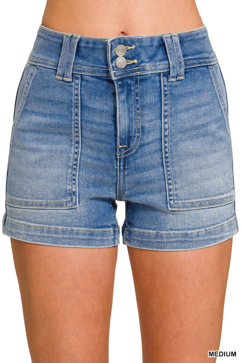 Denim Shorts With Utility Pockets - Stretch-Denim