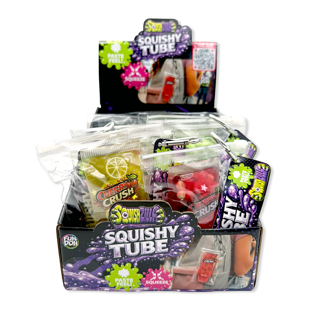 Fun Doh Squishy Tube Toy Fidget Sensory Keychain- 12/Display