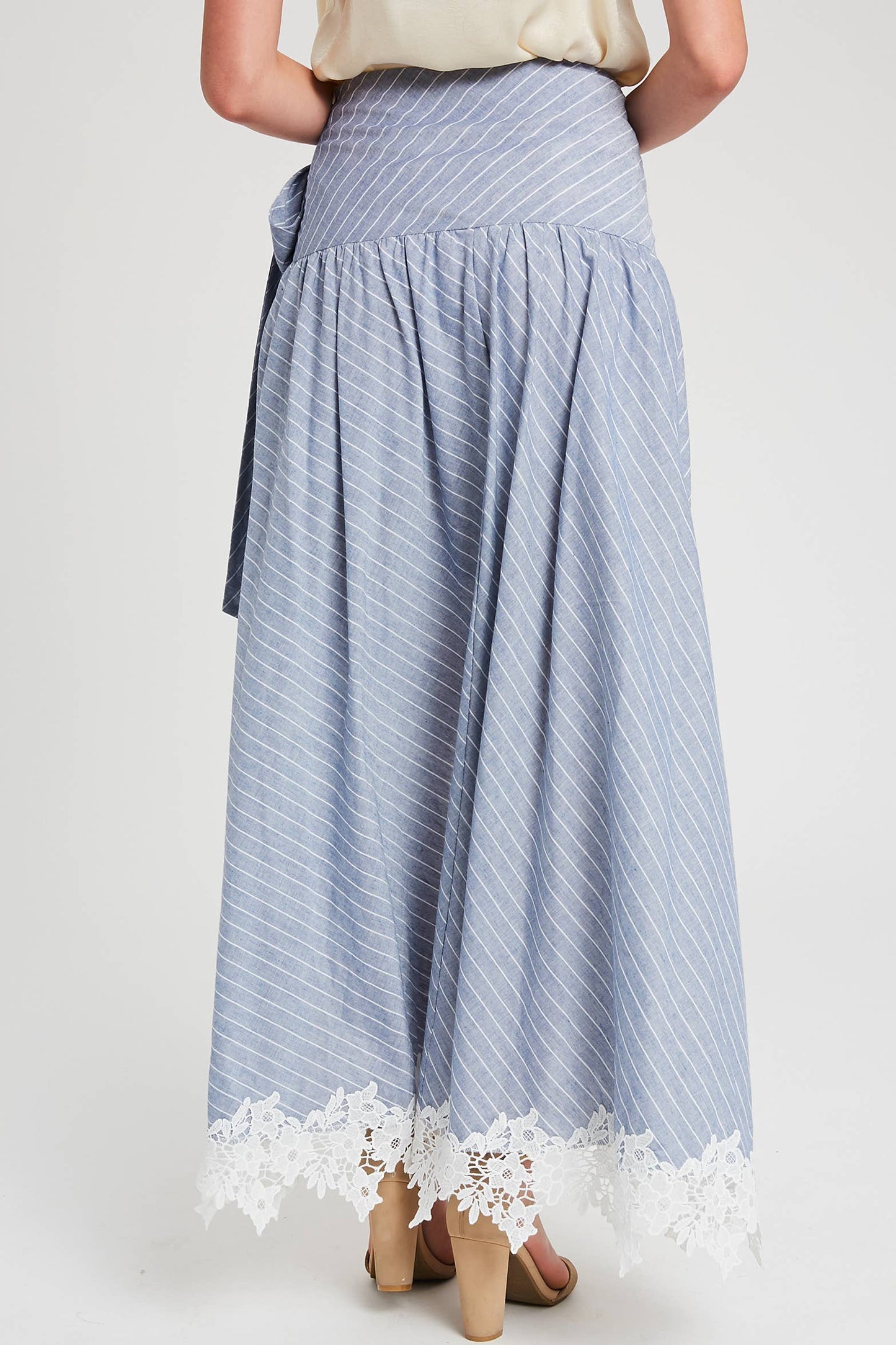 Wrap Maxi Skirt With Striped Lace Trim Fun Flirty Skirt