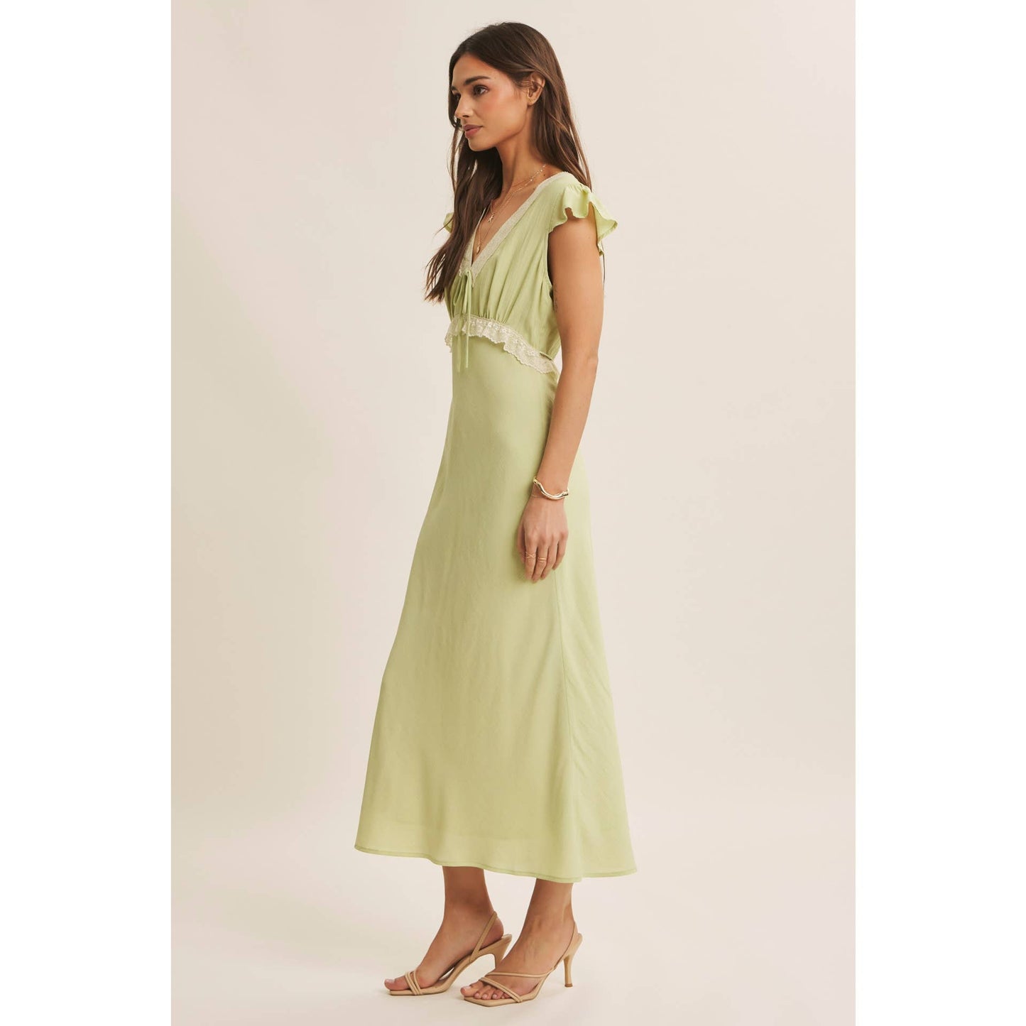 Midi Dress With Lace Trim Slim Fit Waist- Restock March 21st