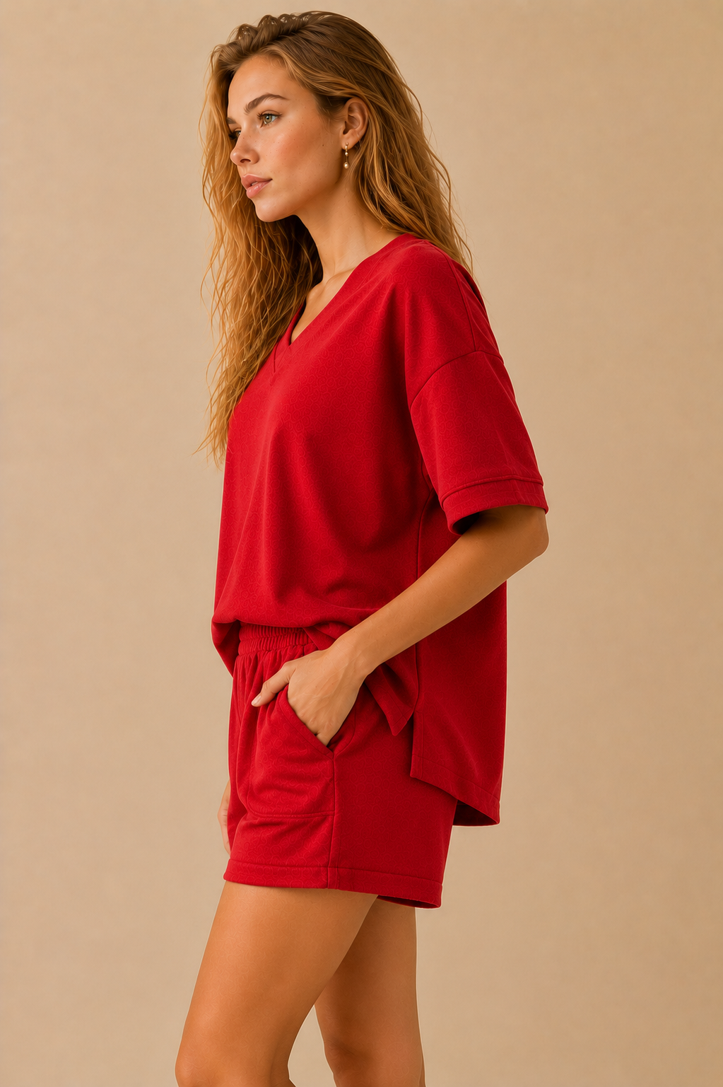 Couch Couture European French Terry V Neck Top And Shorts Set