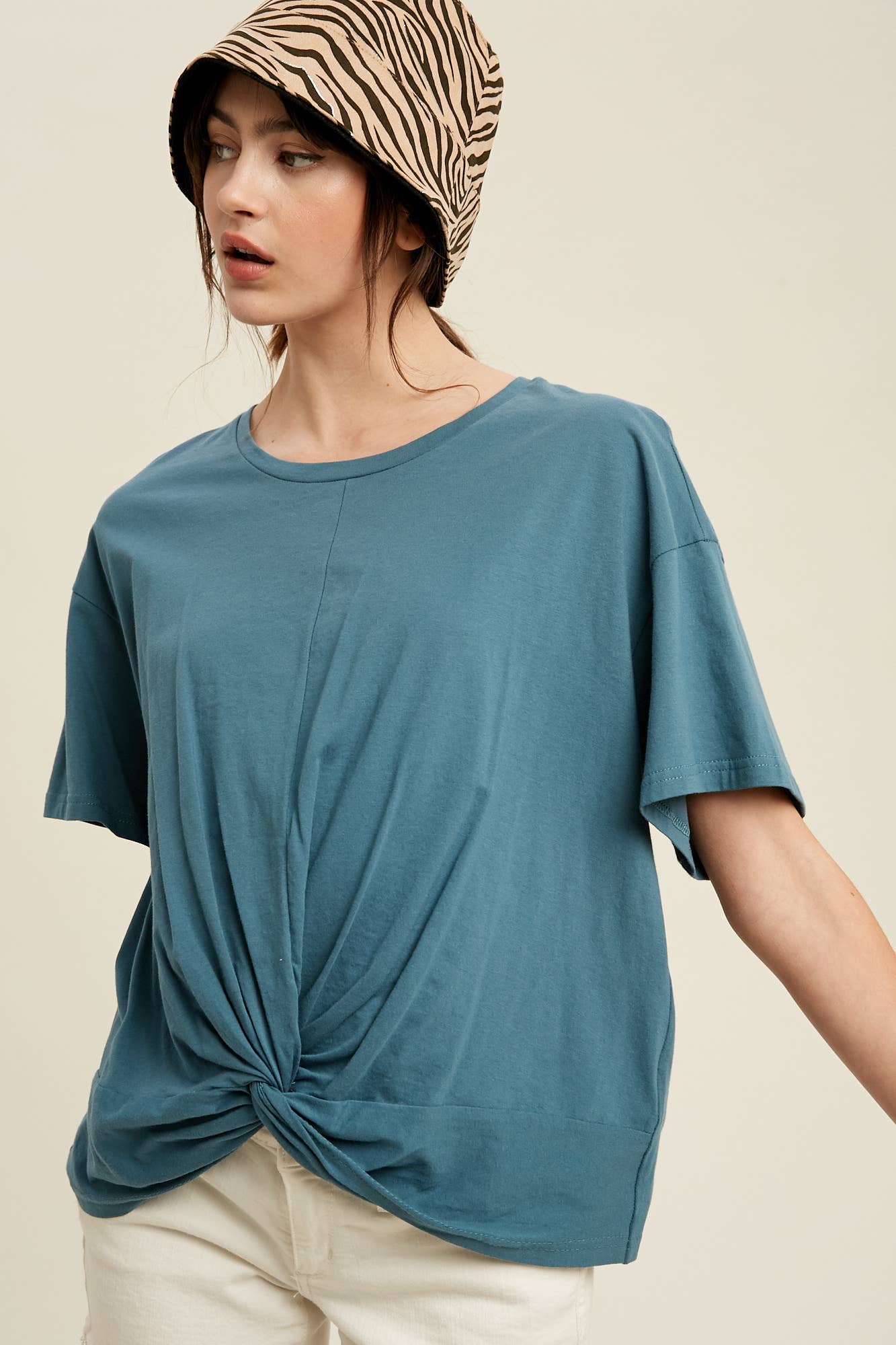 Dressy Twisted Tee Front Relaxed - Soft Cotton Jersey Modest Comfort