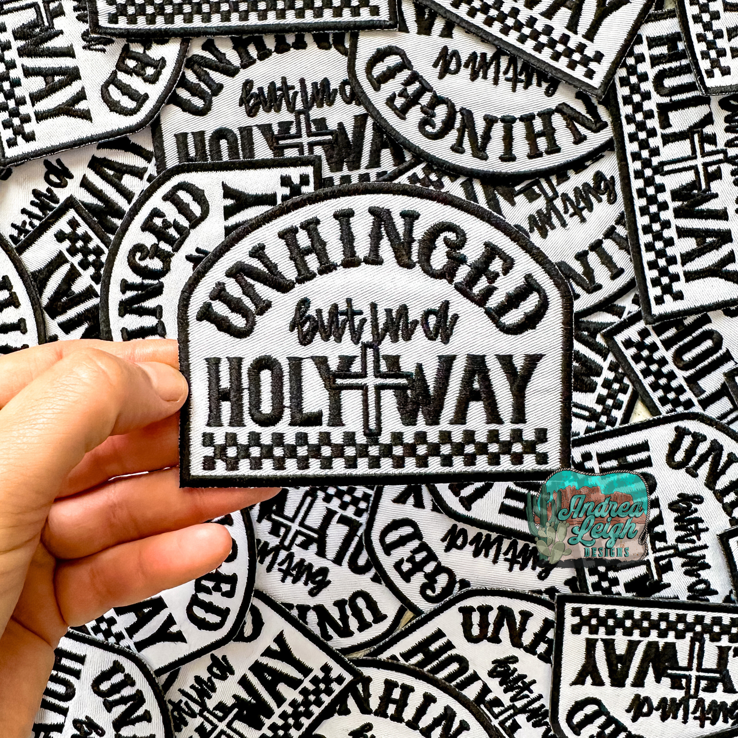 Embroidered Patch Unhinged But In A Holy Way With Iron On Backing