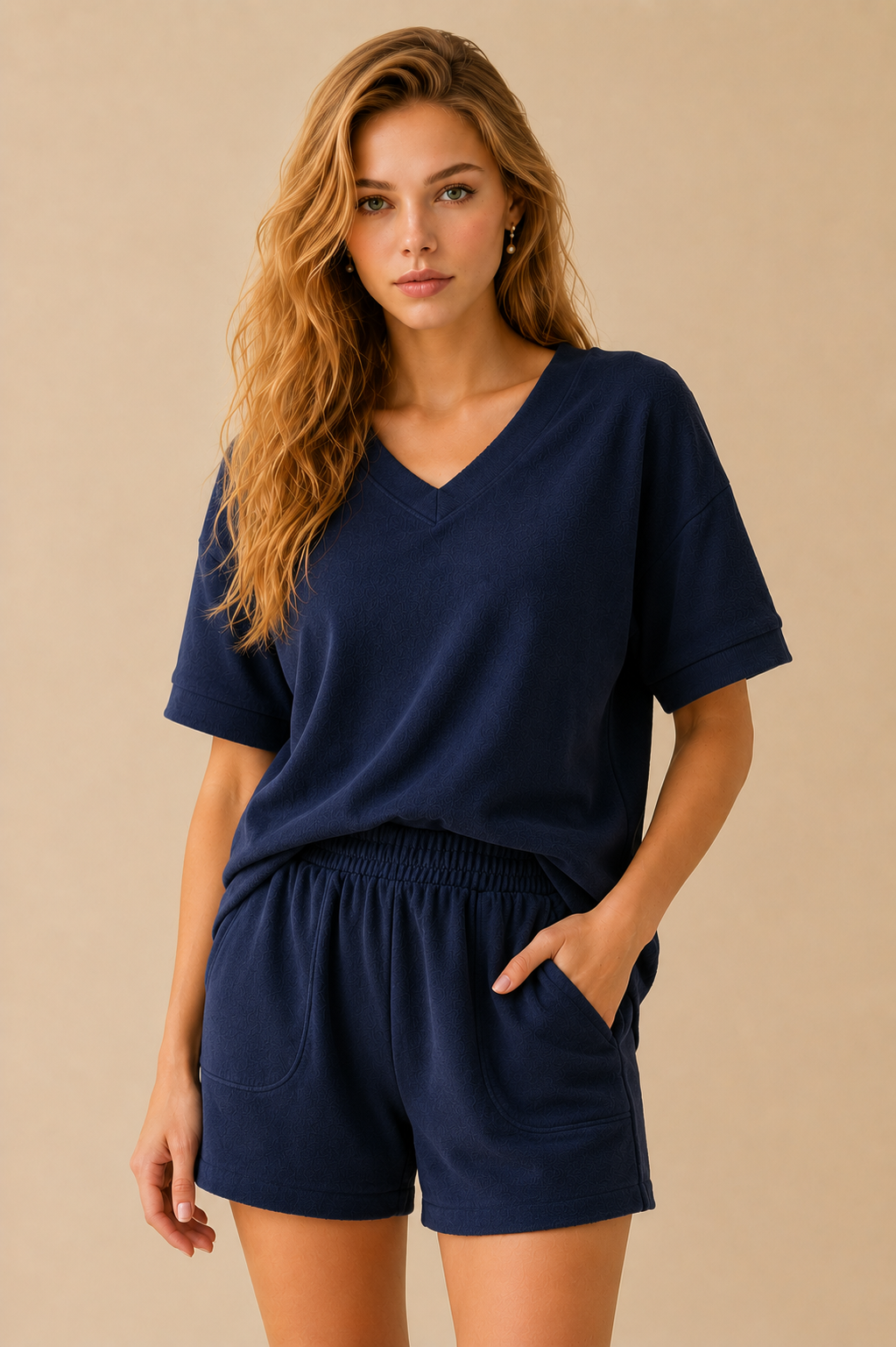 Couch Couture European French Terry V Neck Top And Shorts Set
