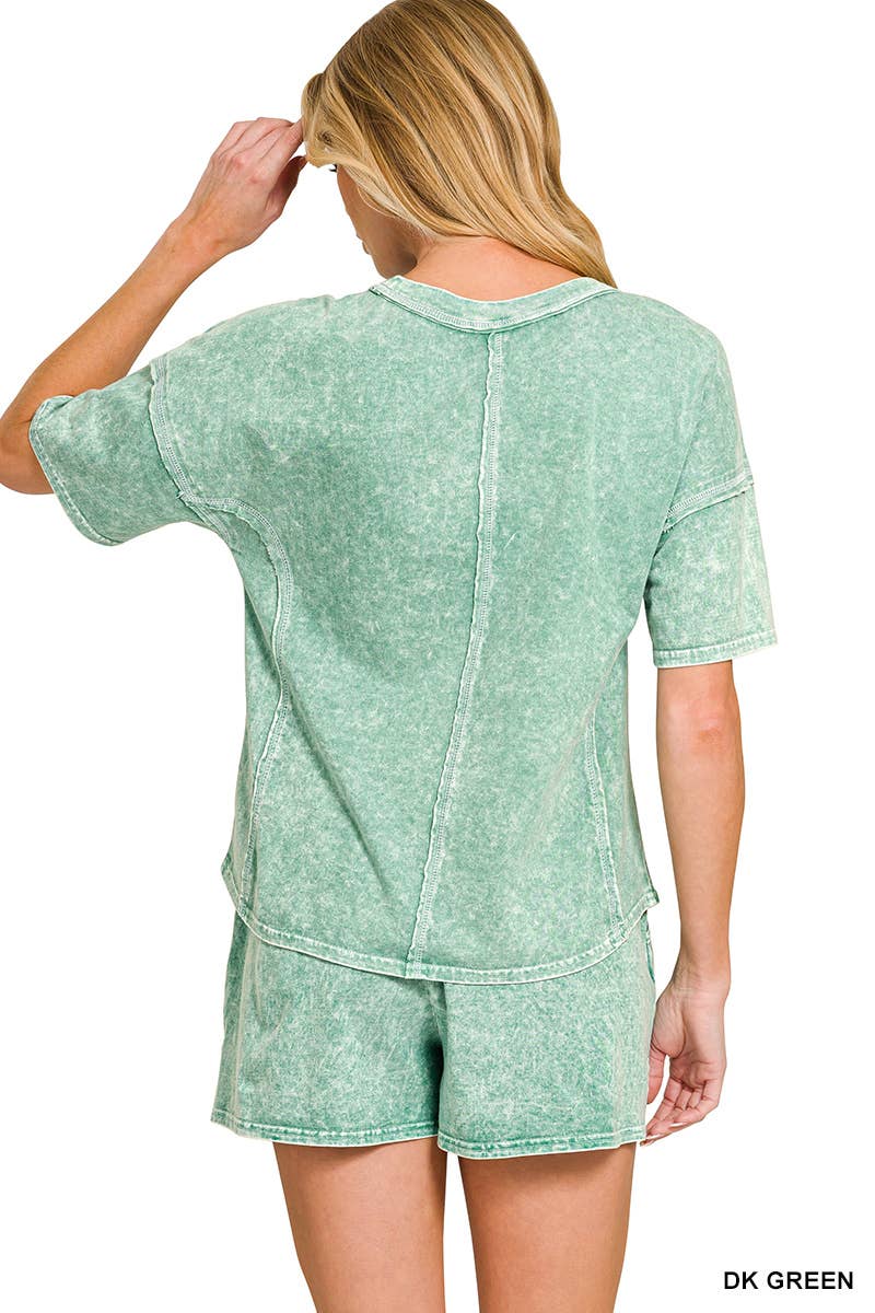 Short Sleeve Tee And Shorts Set | Stone Washed Green