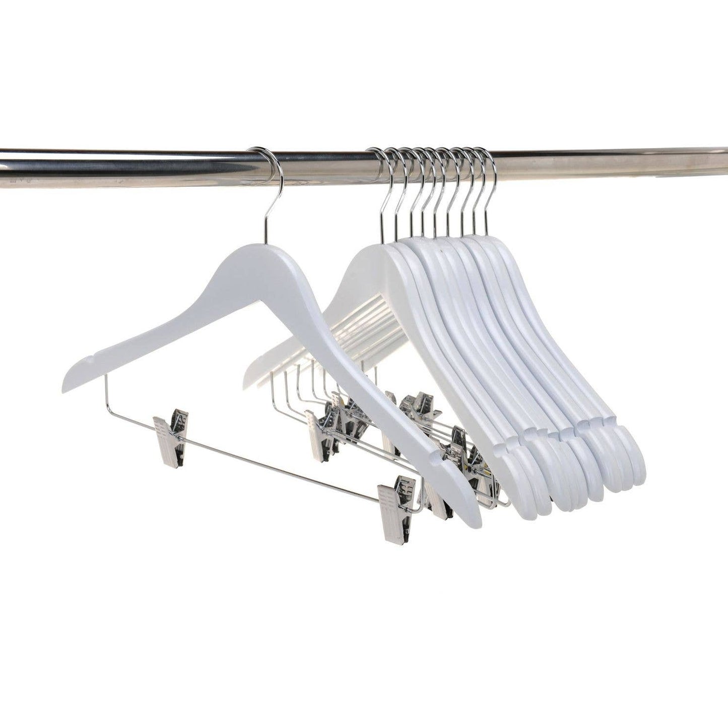 W042 - Wooden Skirt Hanger Semi Curved, 17 inch, White - 80
