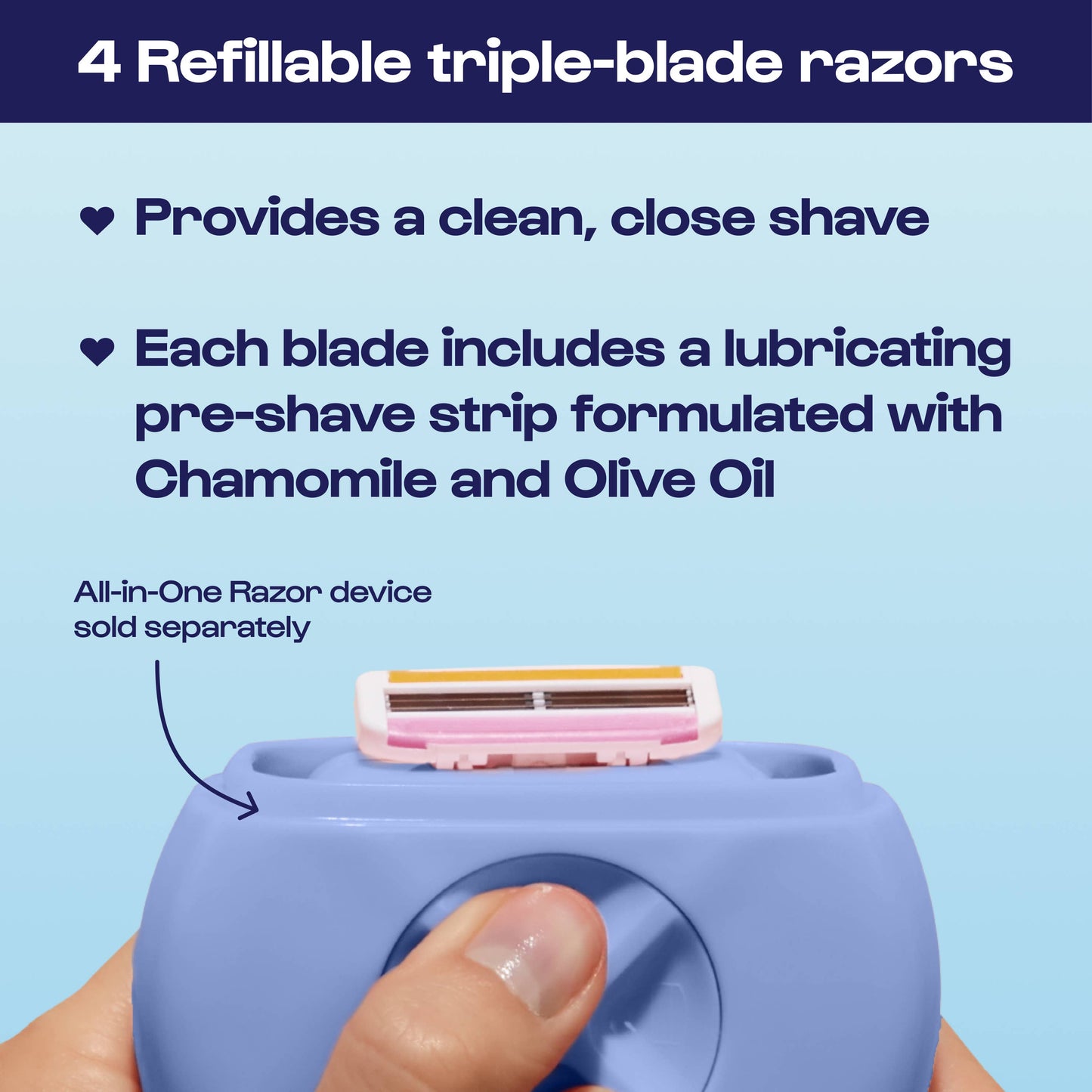 Razor Refills For Women Four Triple Blade Cartridges For All In One Razor