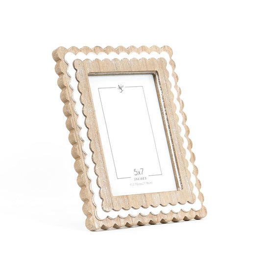 Whimsical Scalloped Wood Photo Frame 5x7 In Natural White For Memories