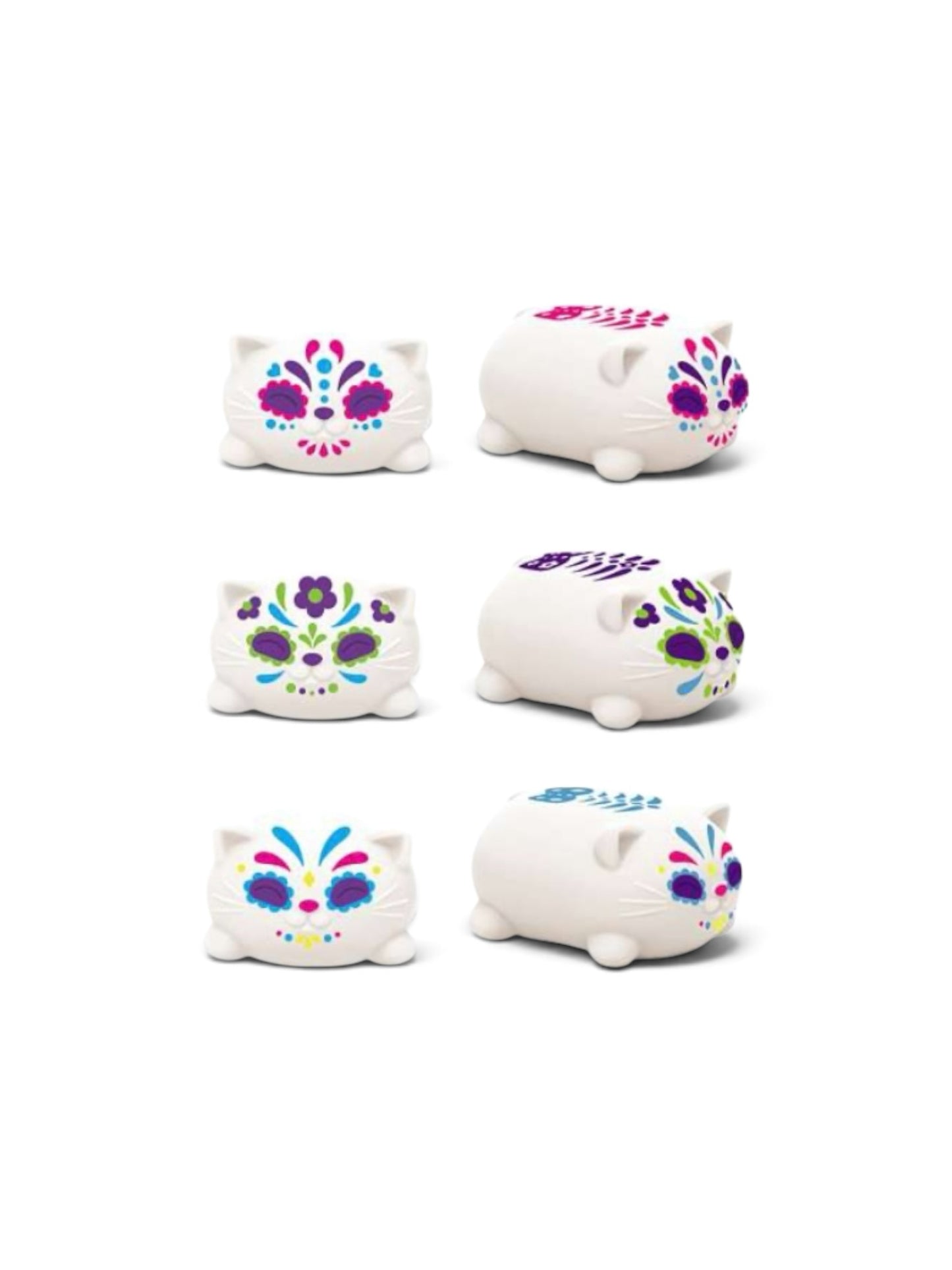 Le Sage May NeeDoh Sugar Skull Cat sensory fidget toys in white with colorful floral and skeletal patterns