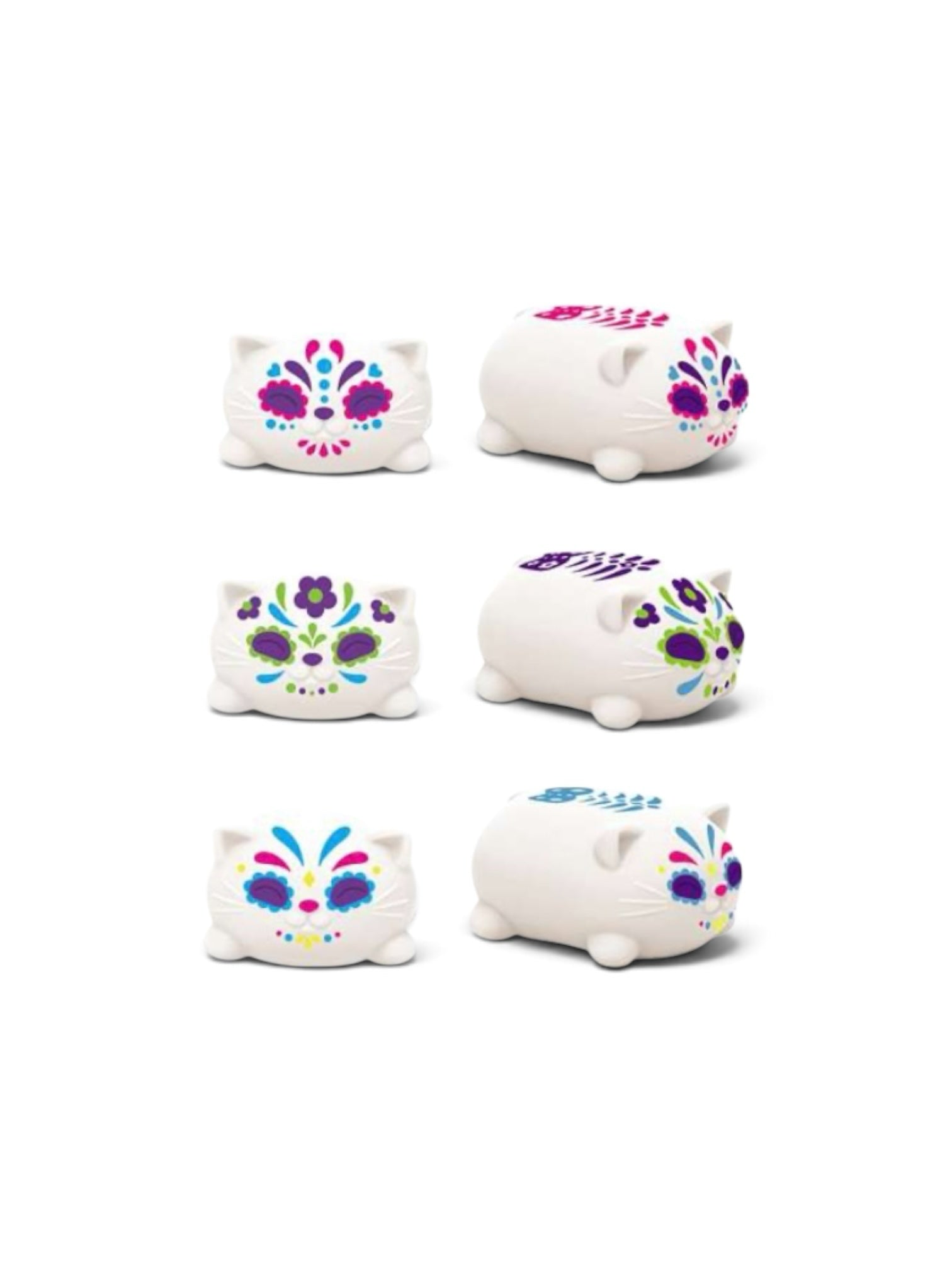Le Sage May NeeDoh Sugar Skull Cat sensory fidget toys in white with colorful floral and skeletal patterns