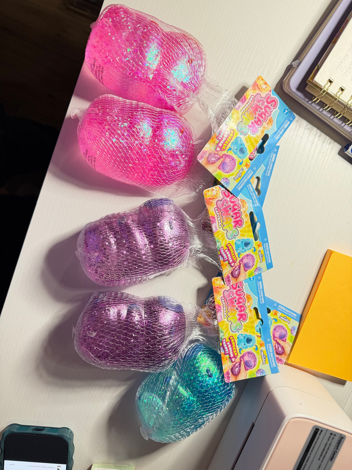 Sugar Swaps Capybara squishies in pink, purple and blue